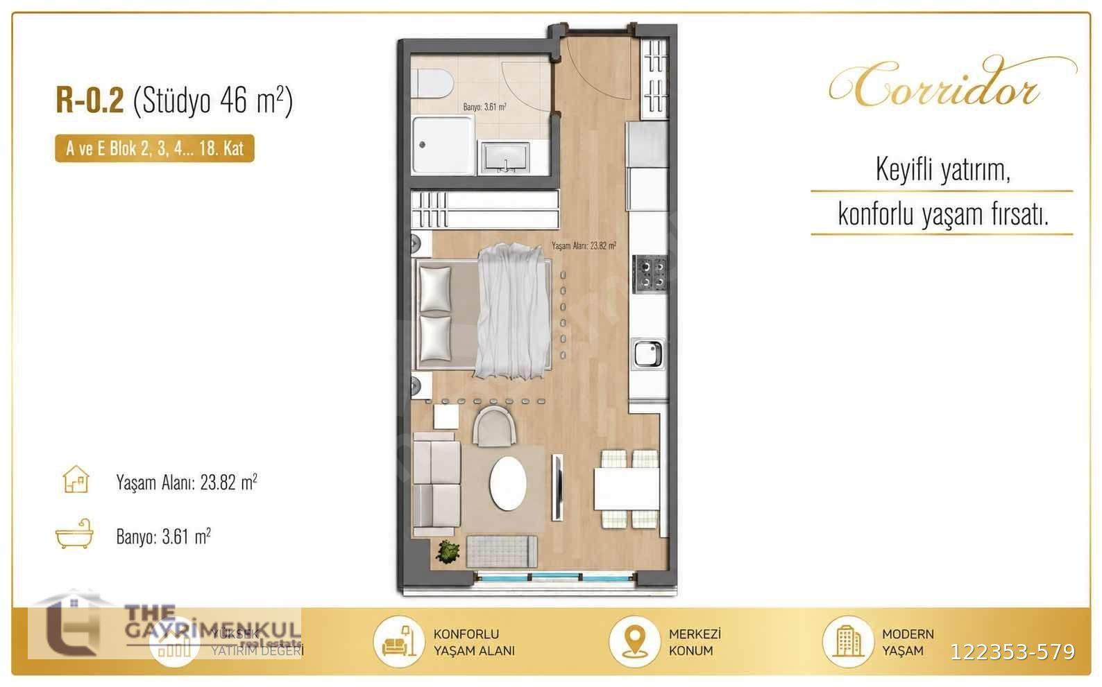 SURYAPI CORRİDOR'DA SATILIK 1+0 46m2 STÜDYO DAİRE
