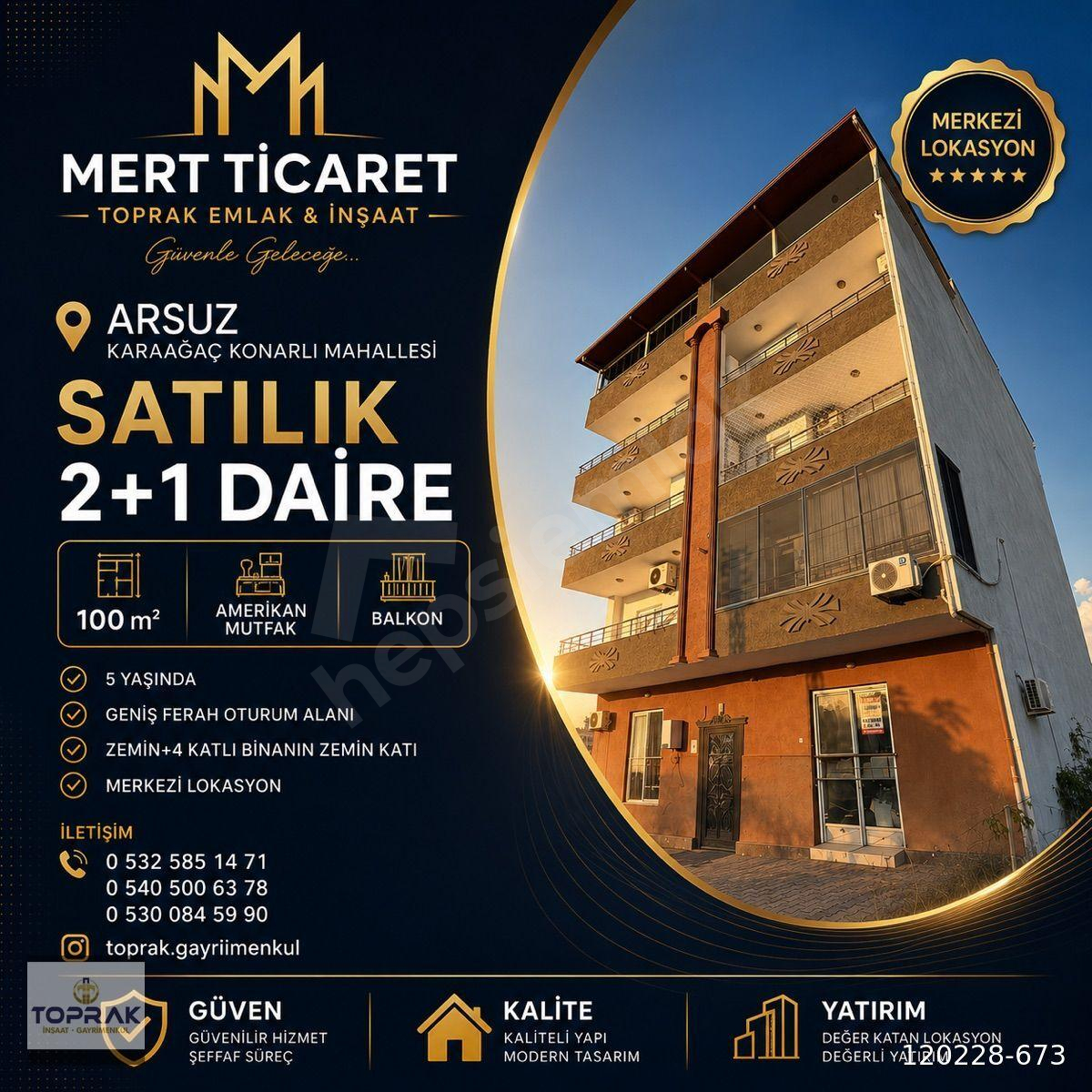 ARSUZ KARAAĞAÇ KONARLI MAHALLESİ’NDE SATILIK 2+1 LÜKS DAİRE