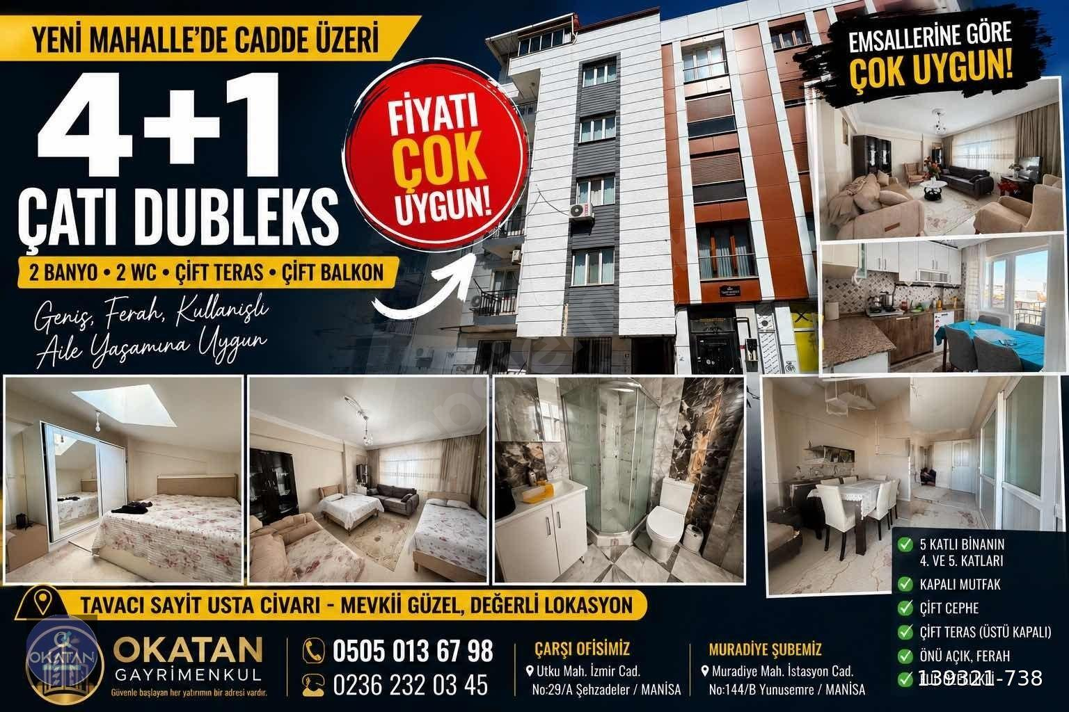 YENİ MAH.4+1 FİYATI ÇOK UYGUN CADDE ÜZERİ SATILIK ÇATI DUBLEKS