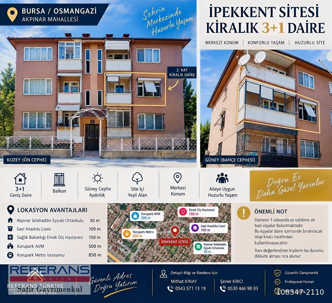 RT SAFİR'DEN AKPINAR MAH İPEKKENT SİTESİ'NDE KİRALIK 3+1 DAİRE