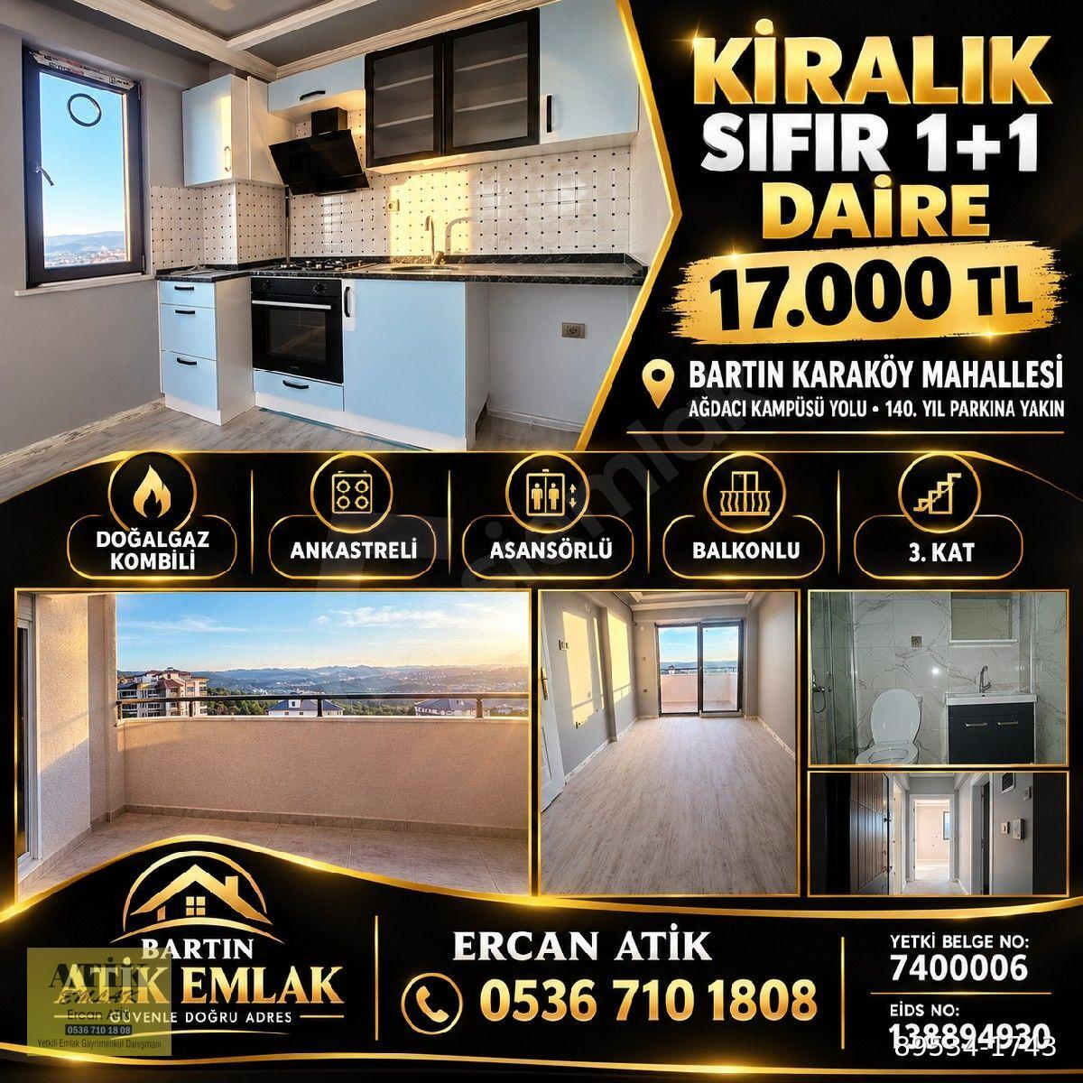 BARTIN KARAKÖY MH. AĞDACI KAMPÜS YOLUNA YAKIN KİRALIK 1+1 SIFIR DAİRE
