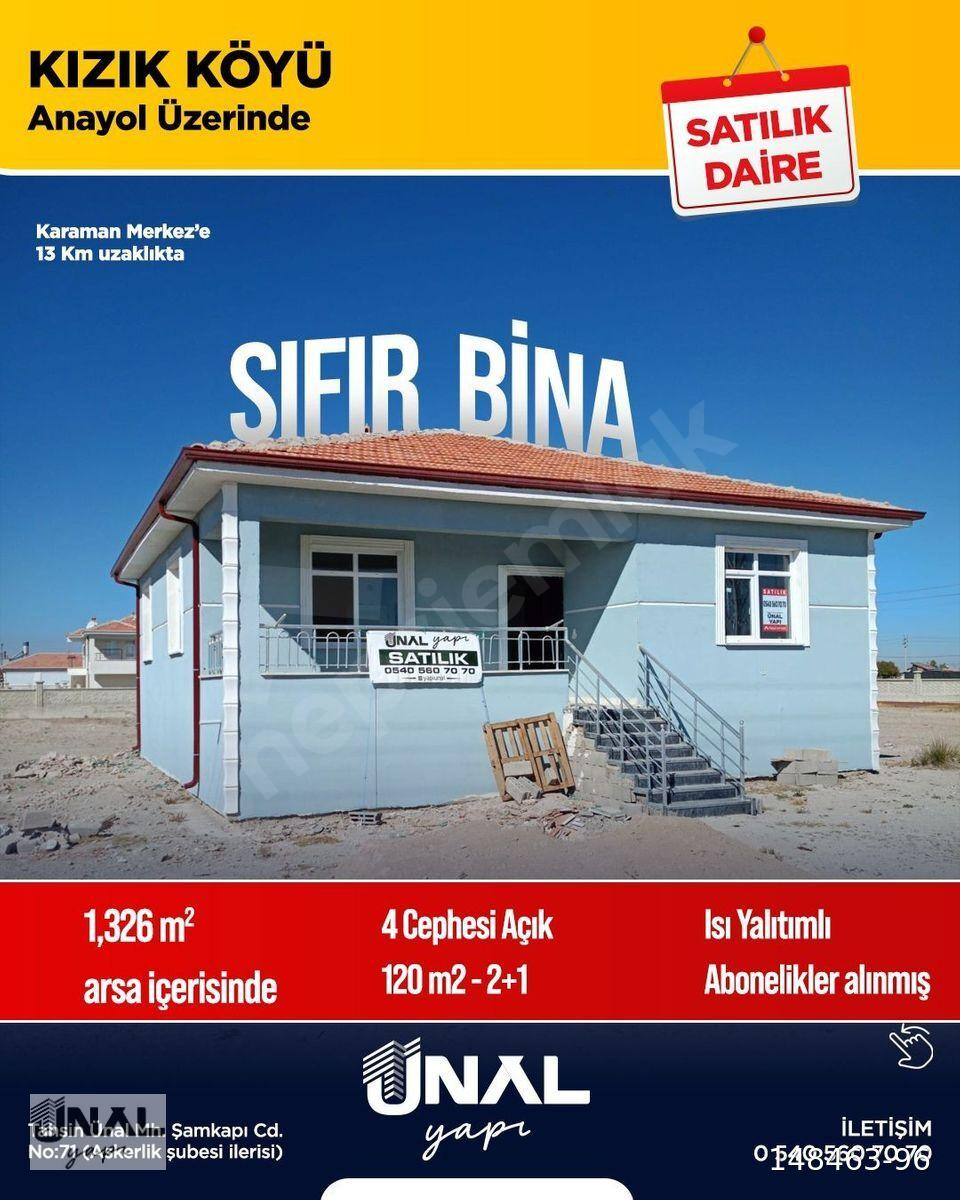 KARAMAN MERKEZE 13 KM MESAFEDE KIZIK KÖYÜNDE SATILIK 1326 M2 ARSA İÇİNDE 120 M2 MUSTAKİL EV