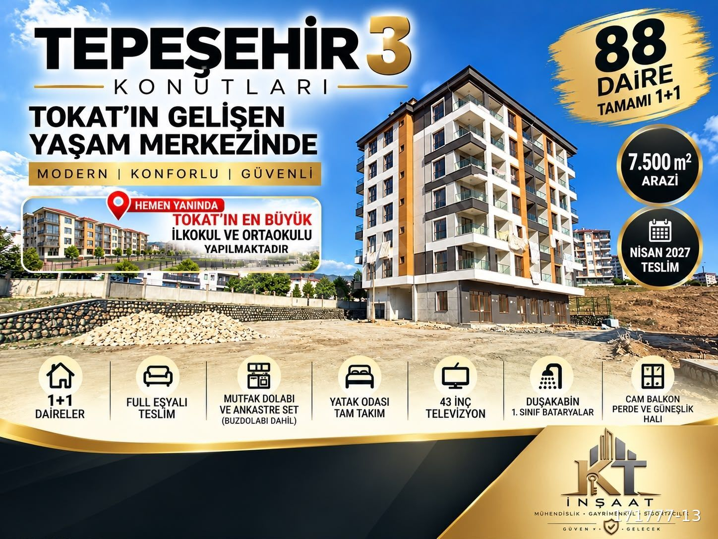 KT EMLAK'TAN TEPEŞEHİR 3'TE UYGUN ÖDEME PLANIYLA FULL EŞYALI 1+1