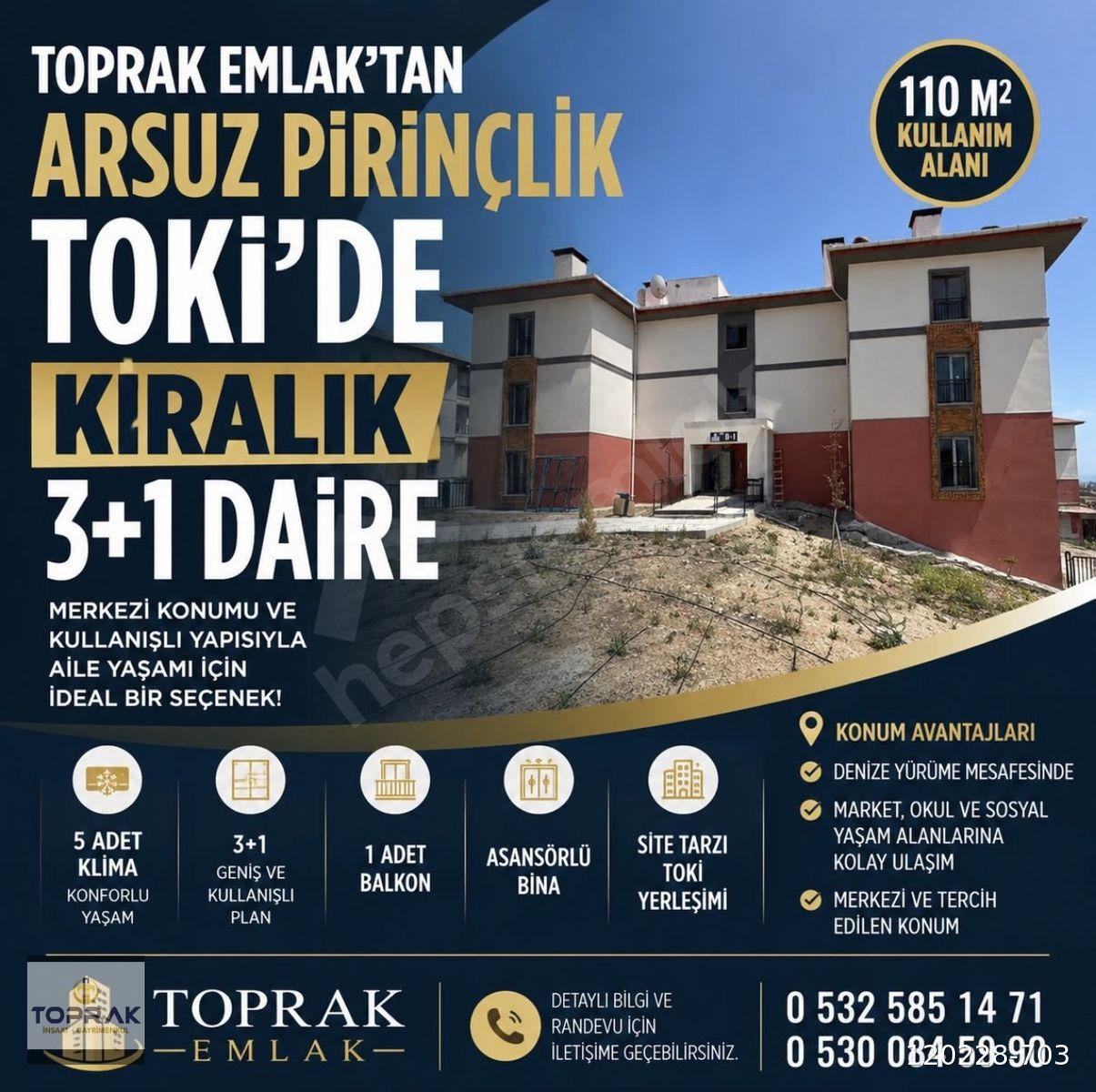 ARSUZ PİRİNÇLİK TOKİ’DE KİRALIK 3+1 DAİRE