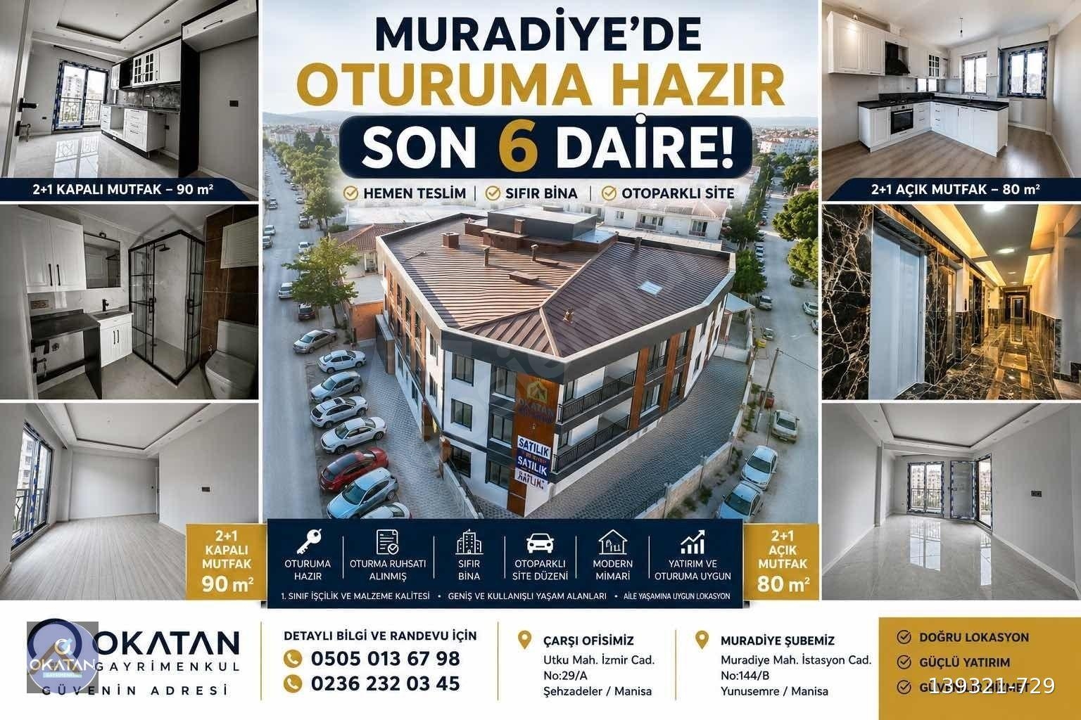 MURADİYEDE 2+1 LÜX OTURUMA HAZIR SATILIK OTOPARKLI DAİRELER
