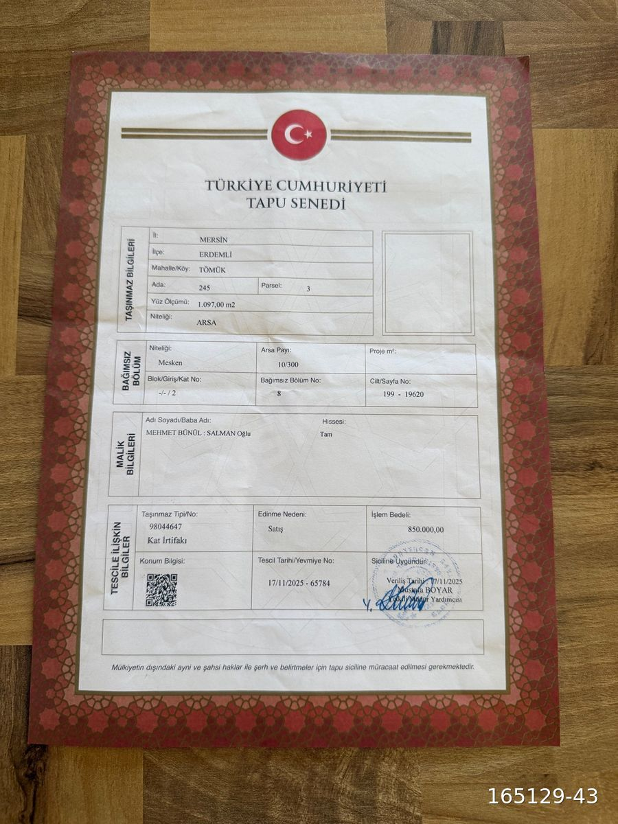 Mersin Erdemli tömükte satılık 2+1 geniş daire