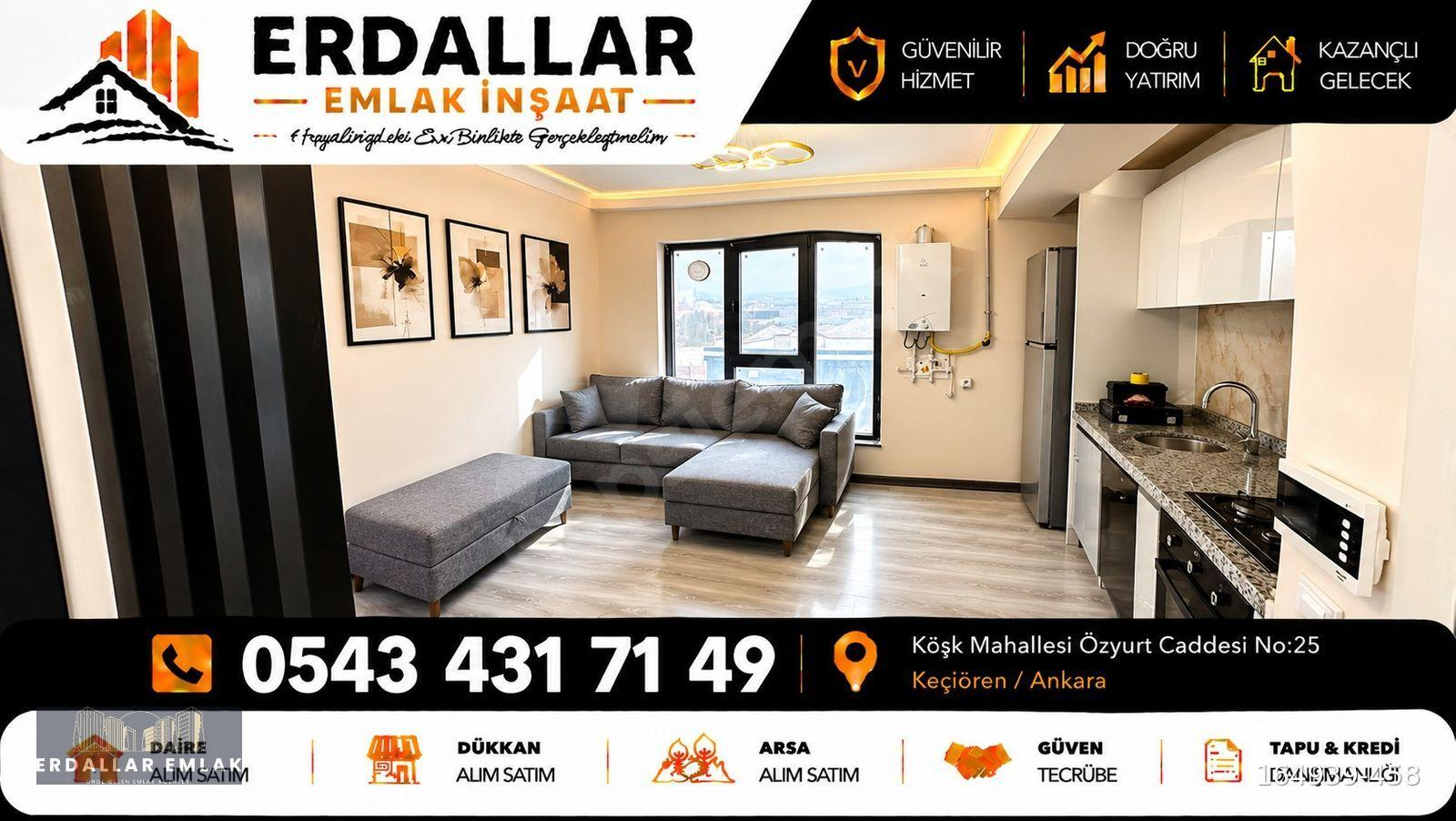 Esenboğa Havalimanı Mevki 9.Kat Lüks Yapılı Asansörlü Full Eşyalı Güvenlikli Manzaralı Kiralık 1+1