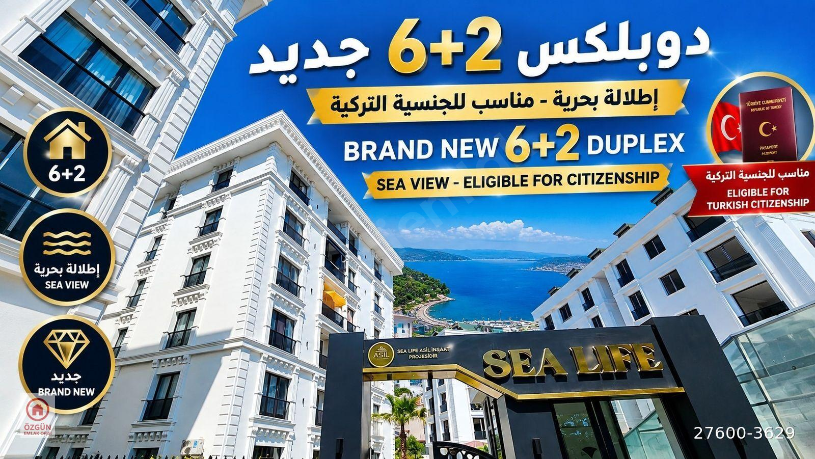 ÖZGÜN EMLAKTAN SAHİLDE 6+2 - 250 m2 -DENİZ MANZARALI SIFIR DUBLX