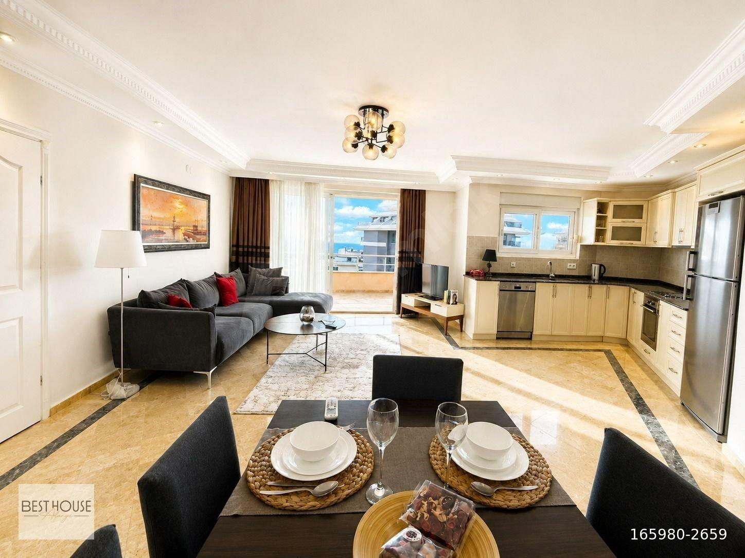 ALANYA TOSMUR'DA MUHTEŞEM DENİZ MANZARALI FULL EŞYALI 2+1 DAİRE