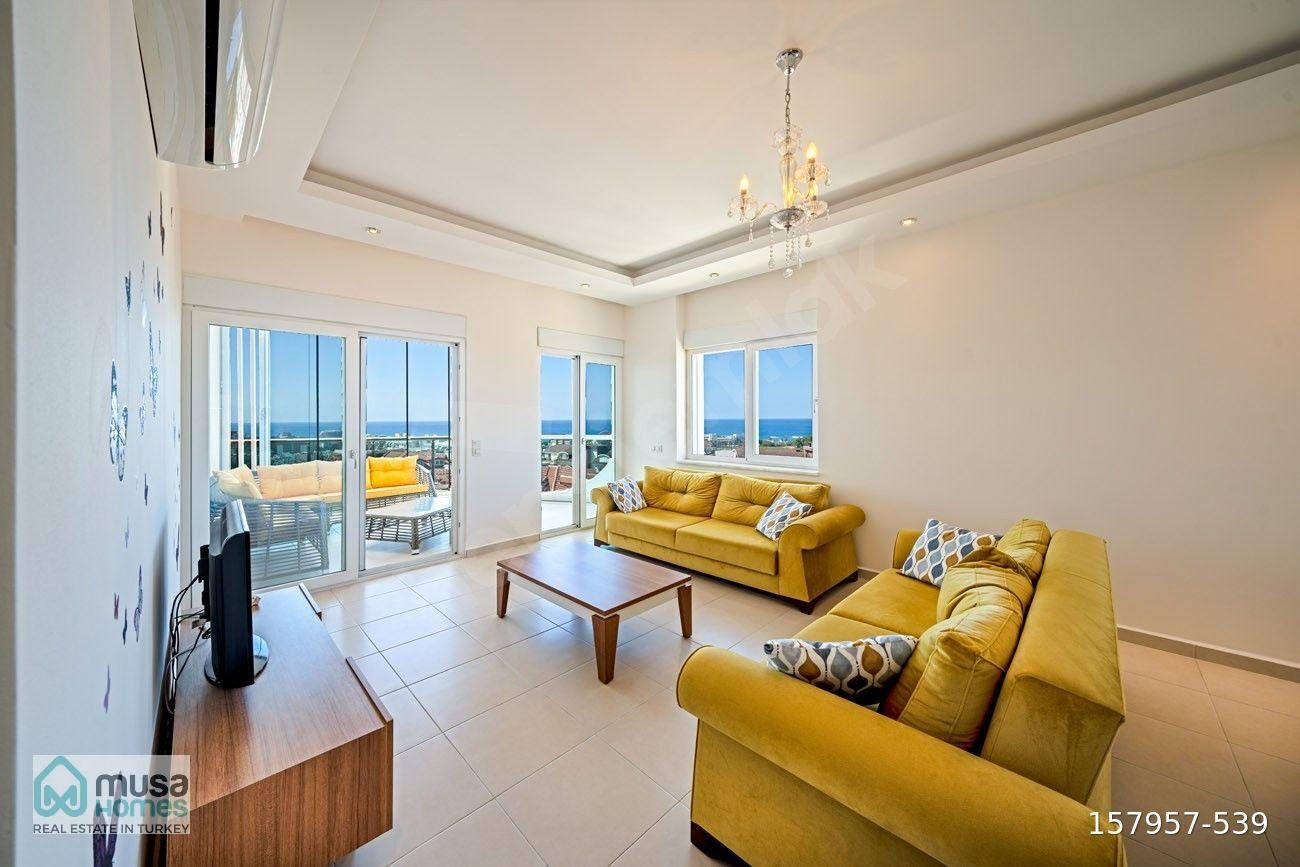 ALANYA AVSALLAR'DA PANORAMİK DENİZ MANZARALI, 5+1 EŞYALI DUBLEX DAİRE