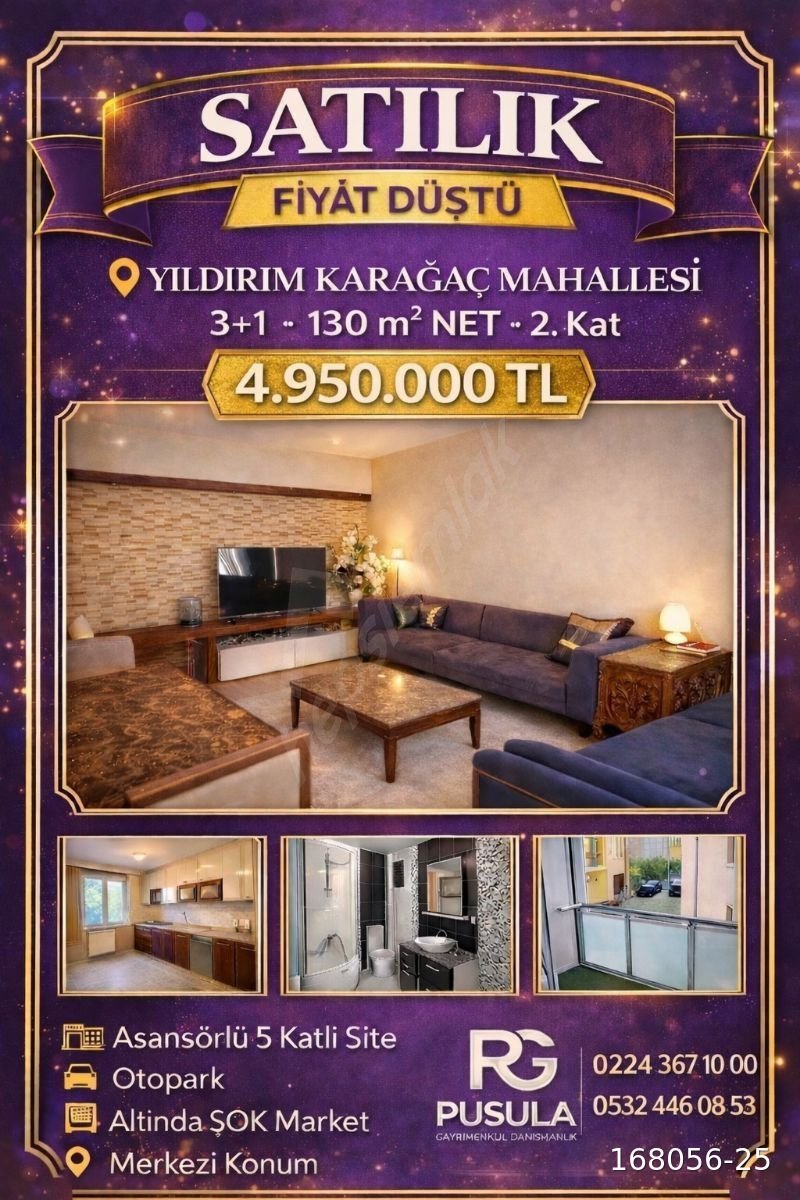 YILDIRIM KARAĞAÇ MAHALLESİ'NDE 130 m² NET SATILIK 3+1 DAİRE