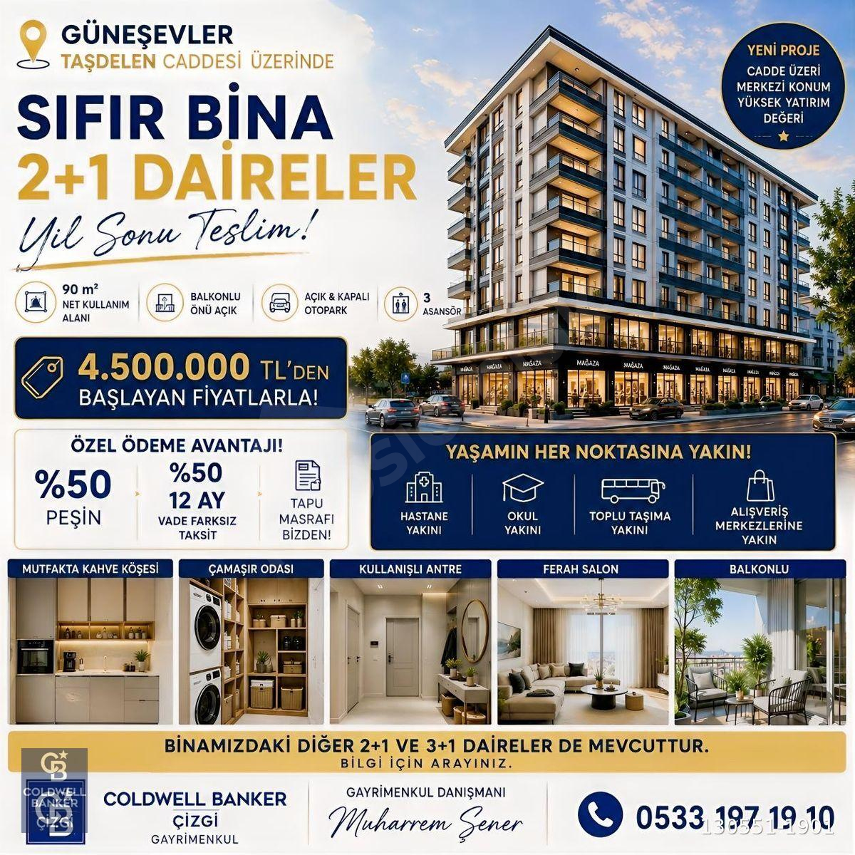 Güneşevler Taşdelen Caddesinde Sıfır 2+1 Daire | %50 Peşinat
