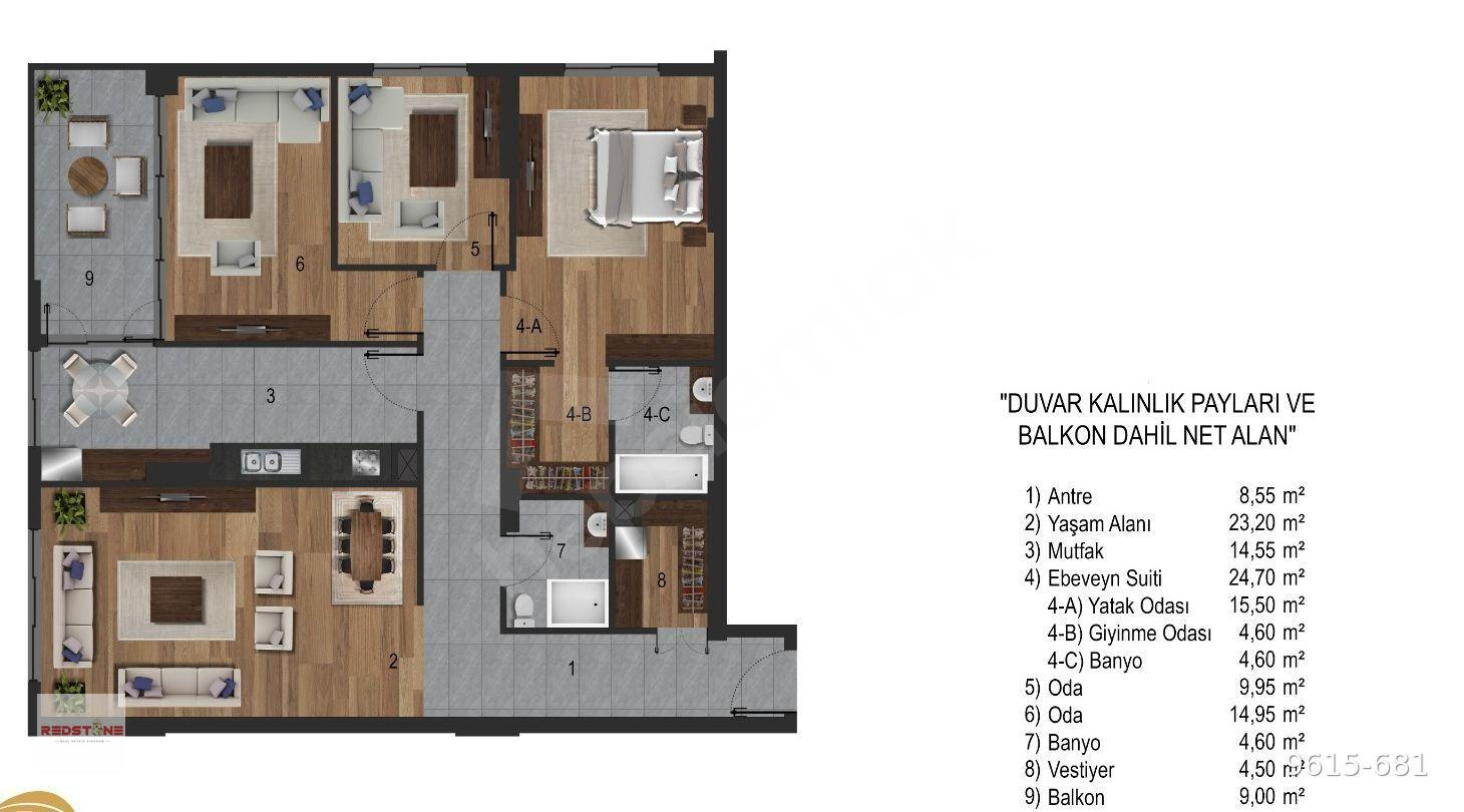 REDSTONE CASTLE İstanbul Yolu Metronun Yanı Satılık 3+1