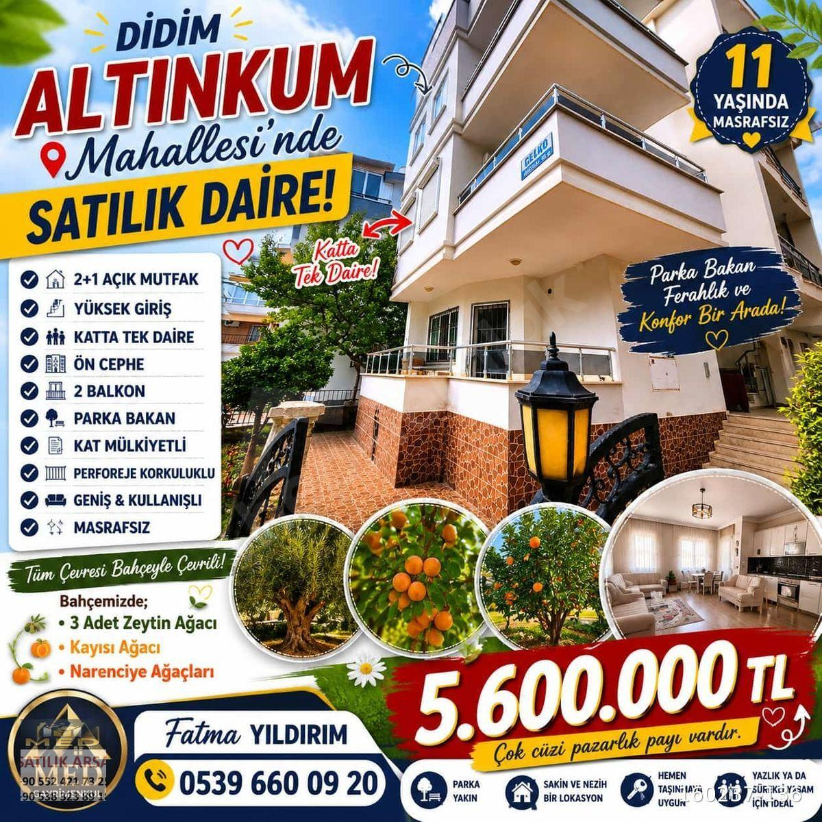 DİDİM ALTINKUMDA KATTA TEK 2+1 KELEPİR DAİRE