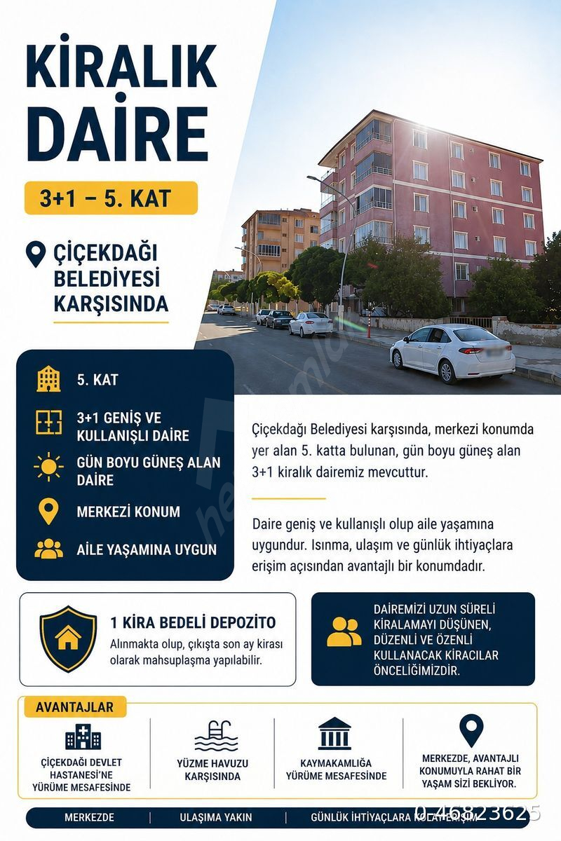 Çiçekdağı Belediye karşısı kiralık ev
