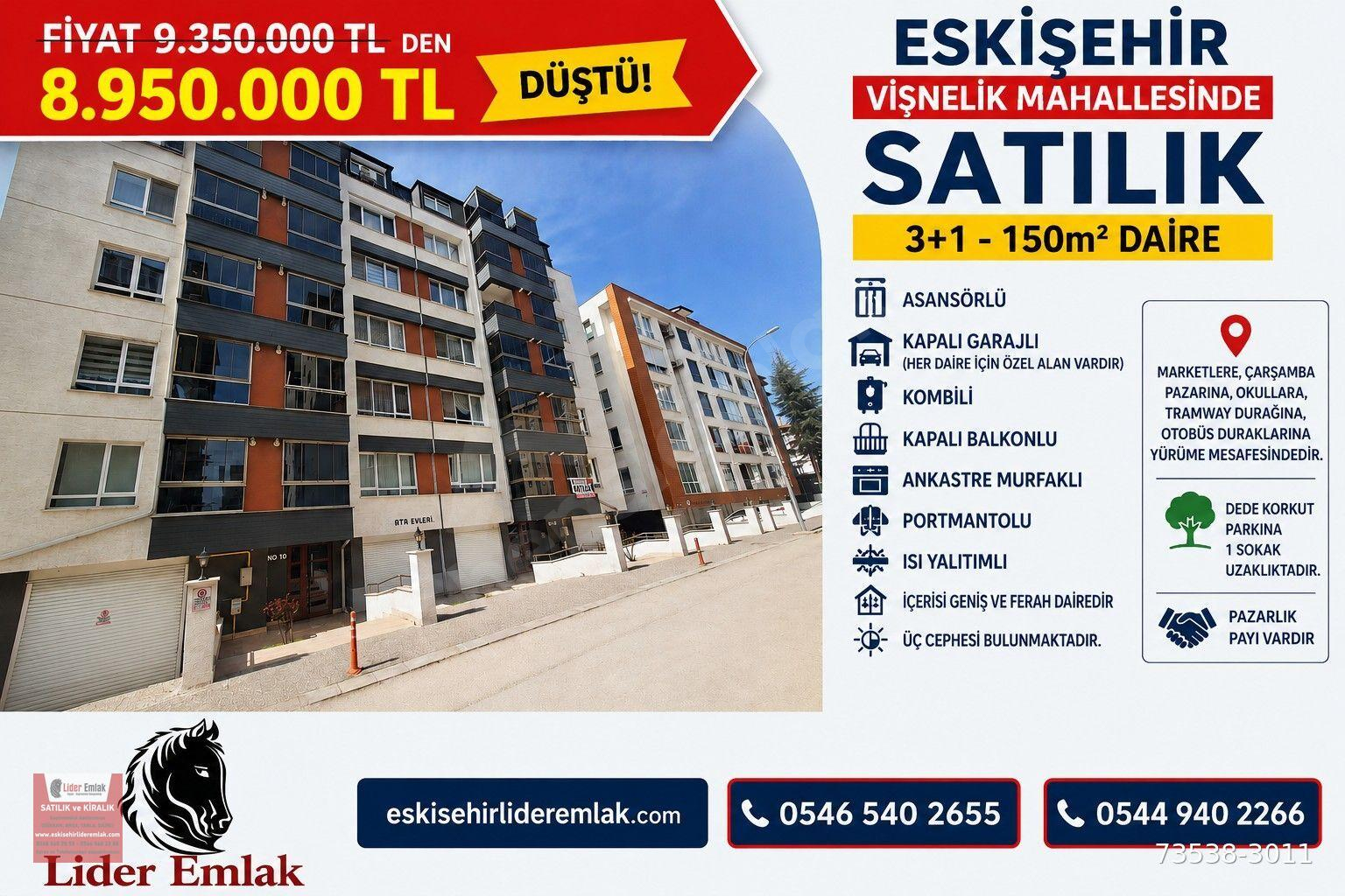 ESKİŞEHİR VİŞNELİK MAHALLESİNDE SATILIK 3+1 - 150m2 DAİRE