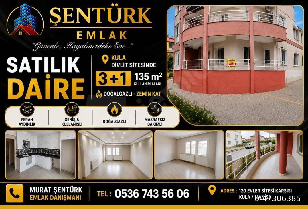 KULA/MANİSADA SATILIK DOĞALĞAZLI ZEMİN KAT 135 M2 GENİŞ FERAH KULLANIŞLI DAİRE