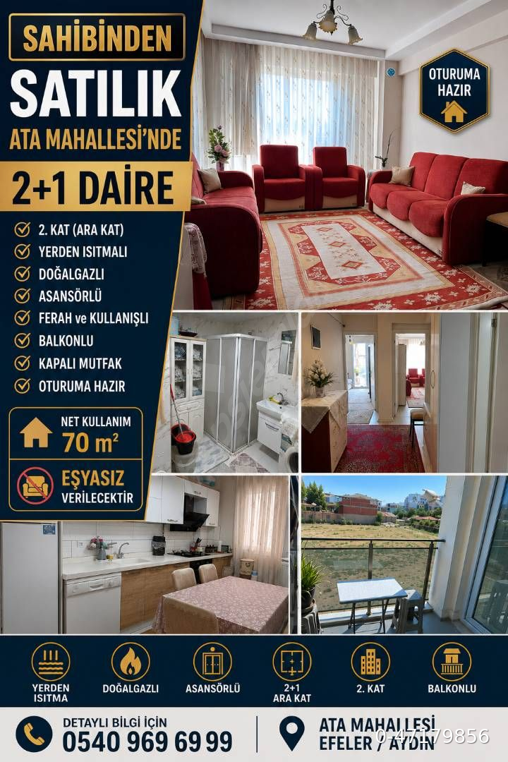 SAHİBİNDEN SATILIK ATAMAHALLESİ 2+1 YERDEN ISITMALI ARA KAT 2.KAT KAPALI MUTFAK DAİRE