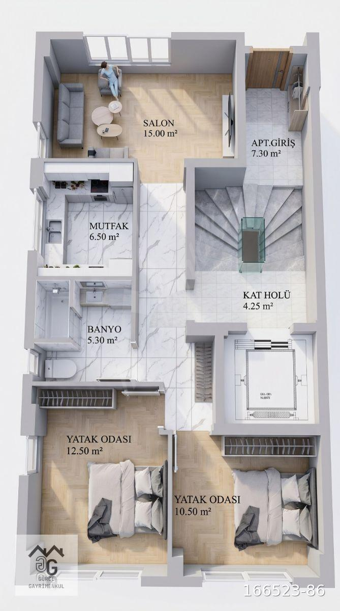 Kemer Mahallesi'nde 70 m² Bahçeli, Özel Tasarımlı Satılık Daire