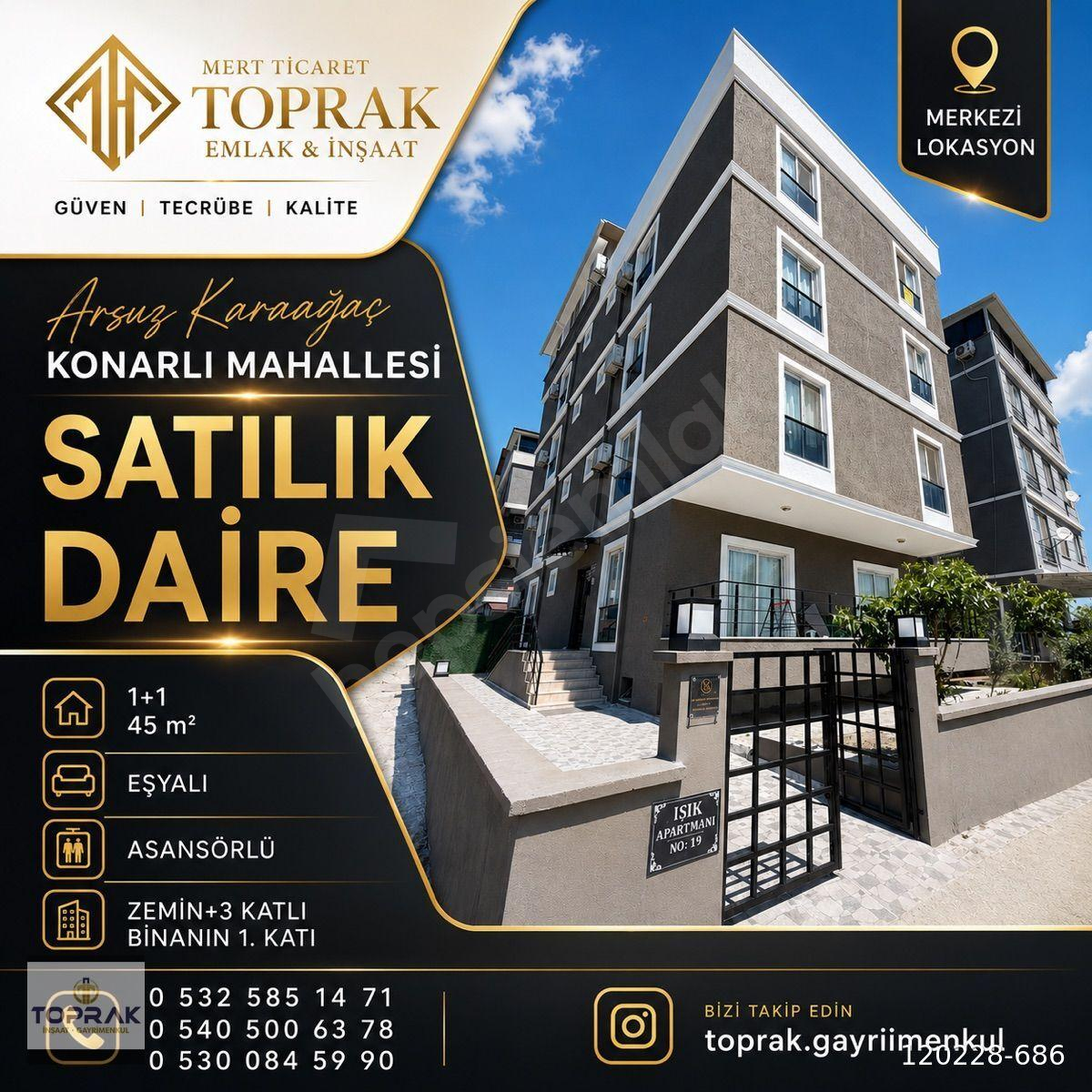 ARSUZ KARAAĞAÇ KONARLI MAHALLESİ’NDE SATILIK EŞYALI 1+1 DAİRE
