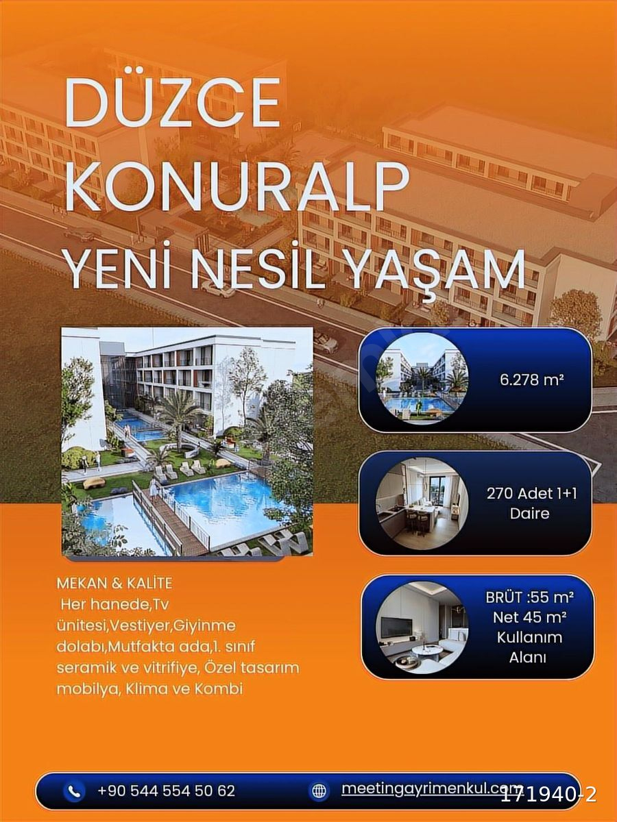 DÜZCE KONURALP'İN KALBİNDE KONFORLU LÜKS REZİDANS 1+1