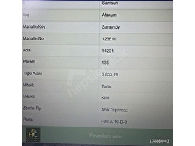 HÇ GROUPTAN ATAKUM SARAYKÖYDE 6.833 m² YATIRIMLIK TARLA 138880-43