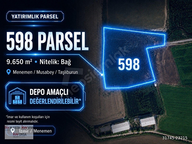 ACİL FIRSAT Menemen Musabeyde 9.650 m² Depo Potansiyelli Parsel