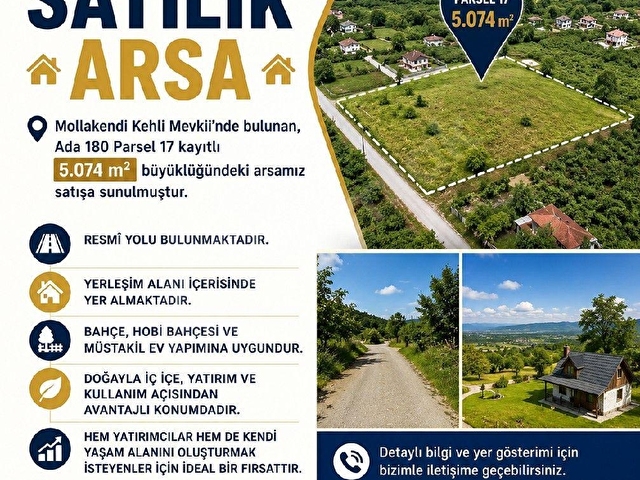 ÇATI EMLAKTAN SATILIK ARSA MOLLAKENDİ KEHLİDE PRİM GARANTİLİ