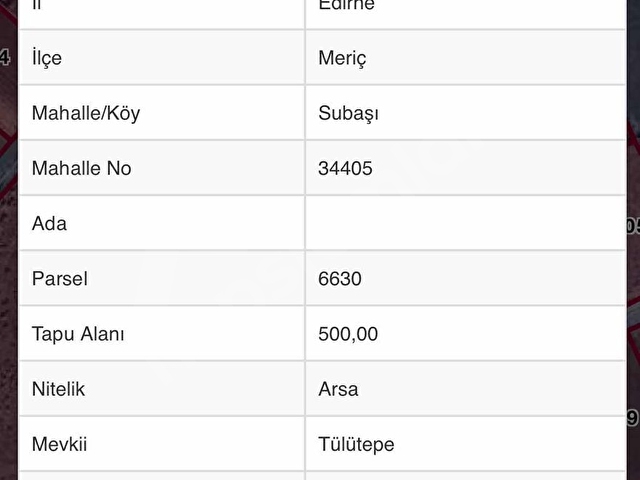 EDİRNE MERİÇ SUBAŞI 500 M²- 2,5 KAT İMARLI TEK TAPU
