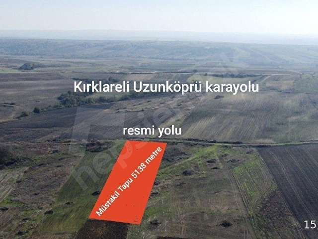 EDİRNE UZUNKÖPRÜ MUHACIRKADI KÖYÜNDE 5138 M2 RESMİ YOLA CEPHE KARAYOLUNA 500M2 KÖYE 1300 M2 MESAFEDE - Görsel 2