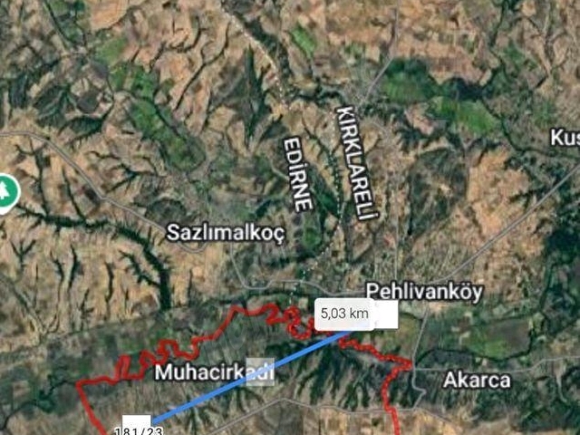 EDİRNE UZUNKÖPRÜ MUHACIRKADI KÖYÜNDE 5138 M2 RESMİ YOLA CEPHE KARAYOLUNA 500M2 KÖYE 1300 M2 MESAFEDE - Görsel 9