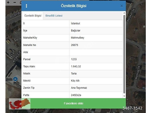 BAĞCILAR MAHMUTBEY MİA BÖLGESİ 1.643 M2  (986m2 net )SATILIK ARSA