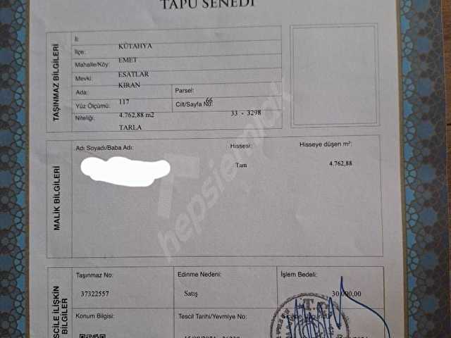 Kütahya emette sahibinden acil satılık büyük tarla