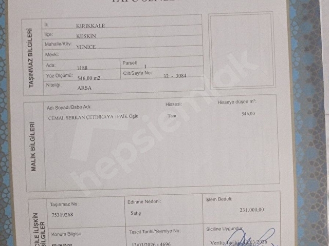 Keskin Maden Sahibinden Satılık
