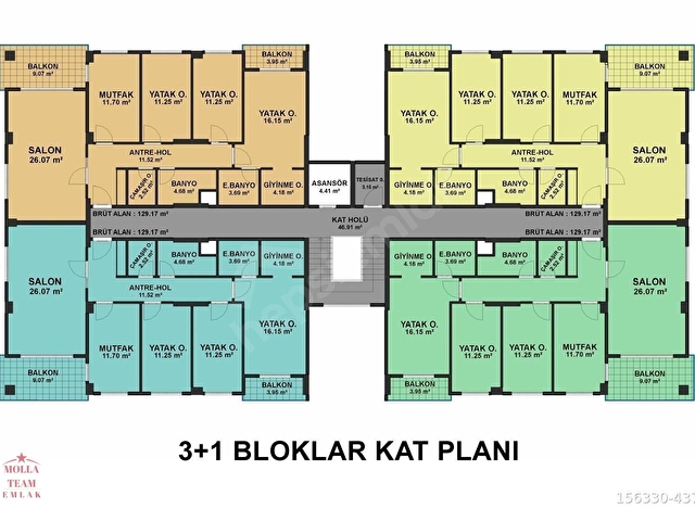 MOLLA TEAMDEN EVEREST LİFE 2 SİTESİ 130 M2 SATILIK 3+1 DAİRELER - Görsel 7