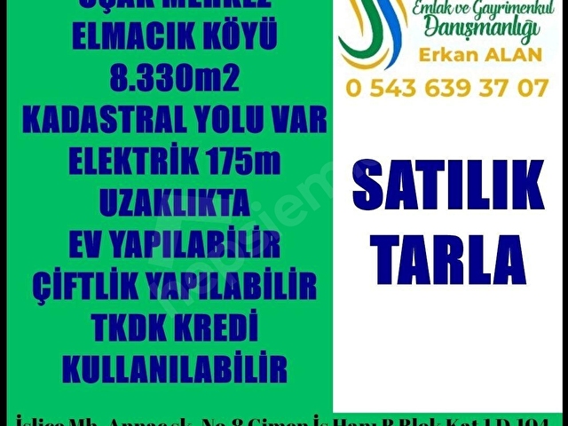 HARMAN EMLAKTAN SATILIK ELMACIK KÖY GİRİŞİNDE TARLA