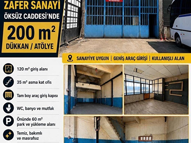 KİRALIK | ZAFER SANAYİ ÖKSÜZ CADDESİNDE 200 m² DÜKKAN