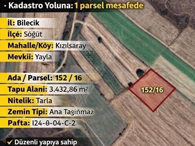 ÇİFTÇİLERDEN*SÖĞÜT KIZILSARAYDA*YATIRIMLIK TARLA ! - Görsel 2