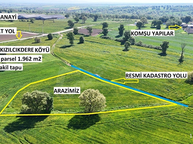 Kırklareli Kızılcılderede Satılık 1.962 m² Müstakil Tapu Tarla