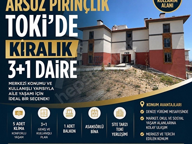 ARSUZ PİRİNÇLİK TOKİ’DE KİRALIK 3+1 DAİRE