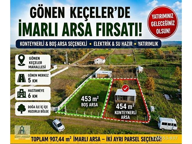 453 m2 GÖNEN KEÇELERDE İMARLI ARSA ELEKTRİK & SU HAZIR! BAHÇELİ - Görsel 3
