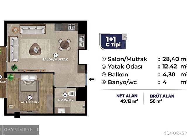 312 | CRİTER REZİDANS KONUTKENT FIRSAT SATILIK SIFIR 1+1 DAİRE - Görsel 3