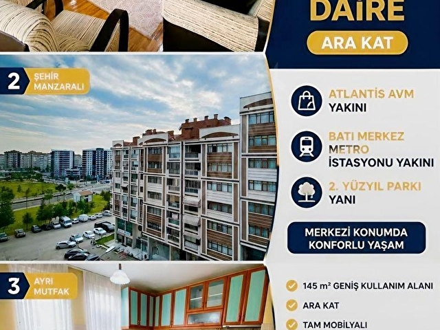 KENT KOOP MAH 145 M2 3+1 ARA KATTA MOBİLYALI KİRALIK DAİRE