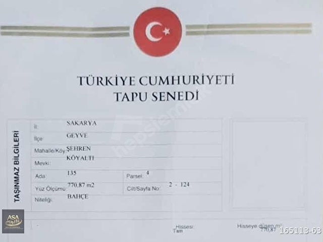 SAKARYA GEYVE ŞEHREN KÖYALTINDA SATILIK 770.m2 BAHÇE - Görsel 2
