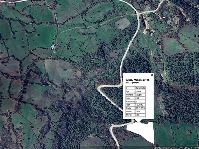 ÇANAKKALE YENİCE SUUÇTU KÖYÜ SATILIK 6940 M2 UYGUN FİYATA TARLA - Görsel 7