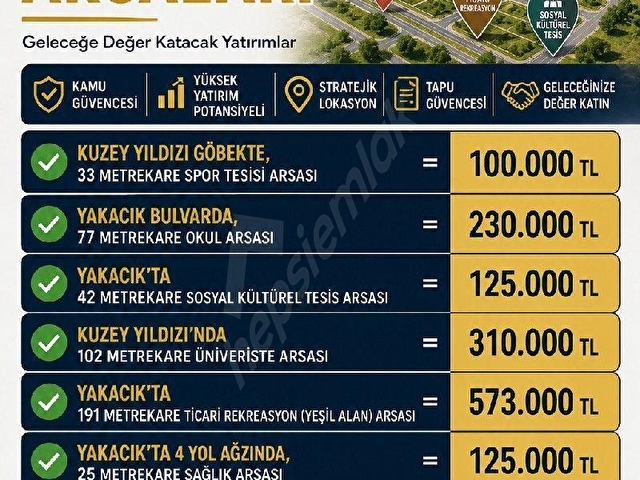 YAKACIKTA,İYİ KONUMDA, 191 M2 TİCARİ REKREASYON ARSASI