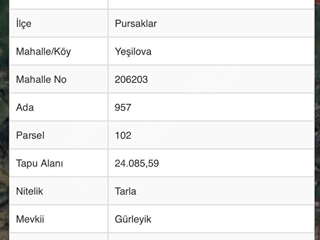 10.035 M2 PURSAKLAR YEŞİLOVADA SATILIK TARLA