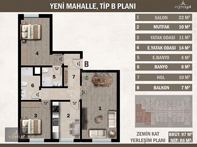 Yeni Mah. Ayrı Mutfak Ebeveyn Banyo Yerden Isıtma 2+1 Daire - Görsel 8