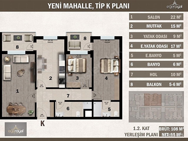 Yeni Mah. Ayrı Mutfak Ebeveyn Banyo Yerden Isıtma 2+1 Daire - Görsel 14