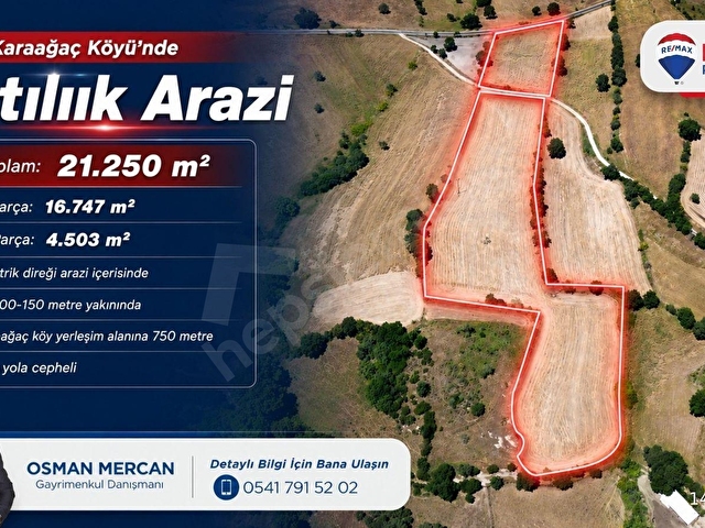 BIGA KARAAĞAÇTA YATIRIMLIK ÇIFT CEPHELI + ELEKTRIKLI 21.250 M² İKIZ TARLA!